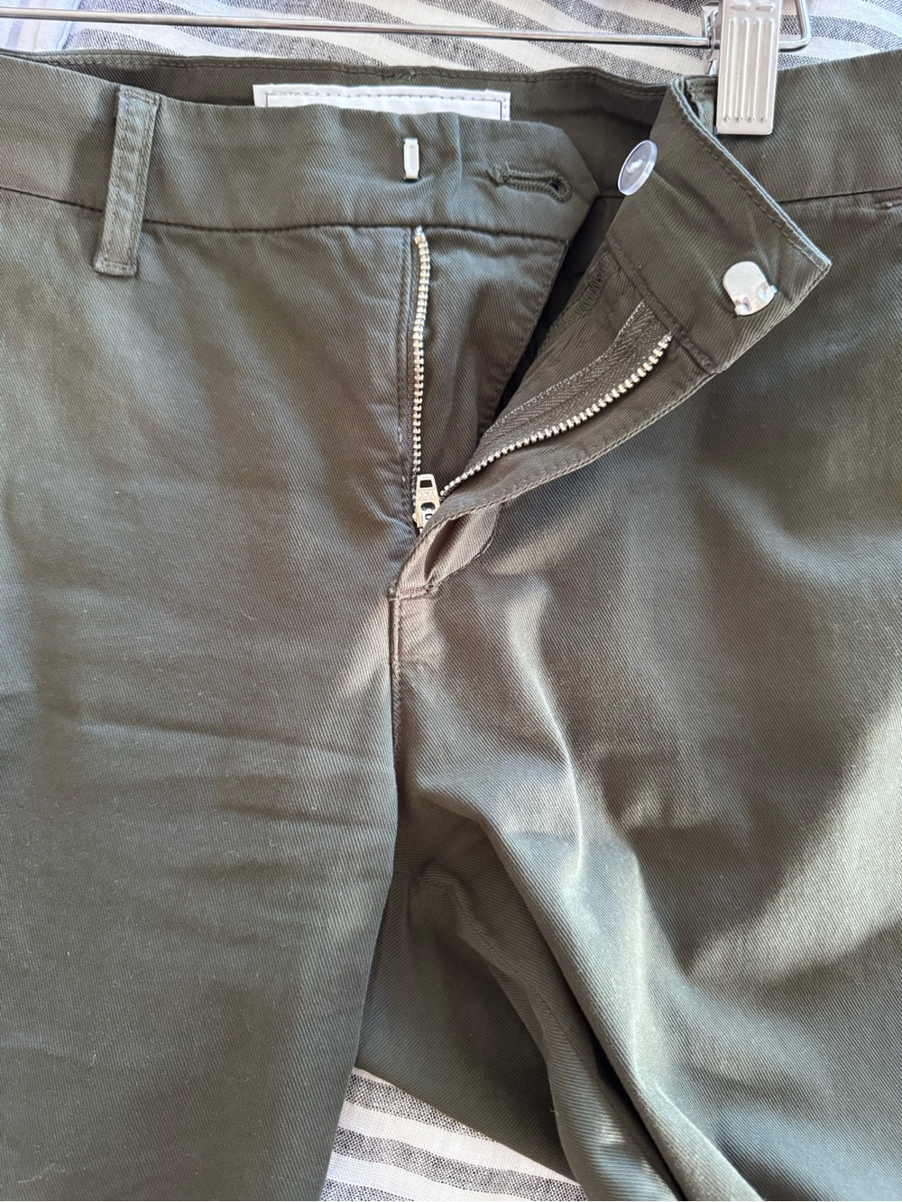 Frank & Eileen Olive Green Cropped Pants with Gold Side Stripe - Picture 9 of 9